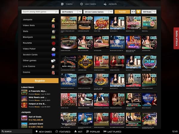 Videoslots.com 10.06.2021. lobby 