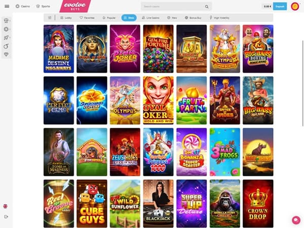 Evolvebets Casino 31.07.2025. Lobby 
