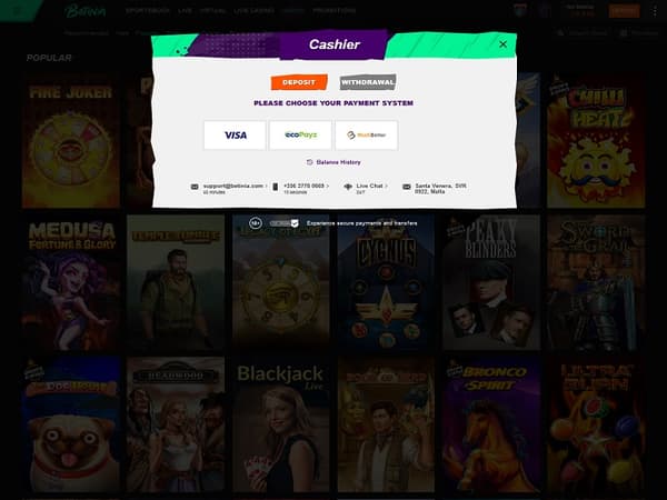 Betinia Casino Bank 