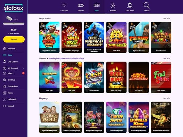 Slotbox Casino lobby 