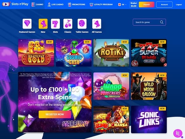 Slots n'Play Casino lobby 
