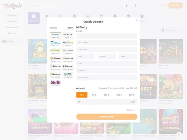BitReels Casino bank 