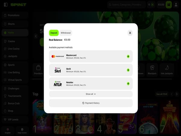 Spinit Casino bank 